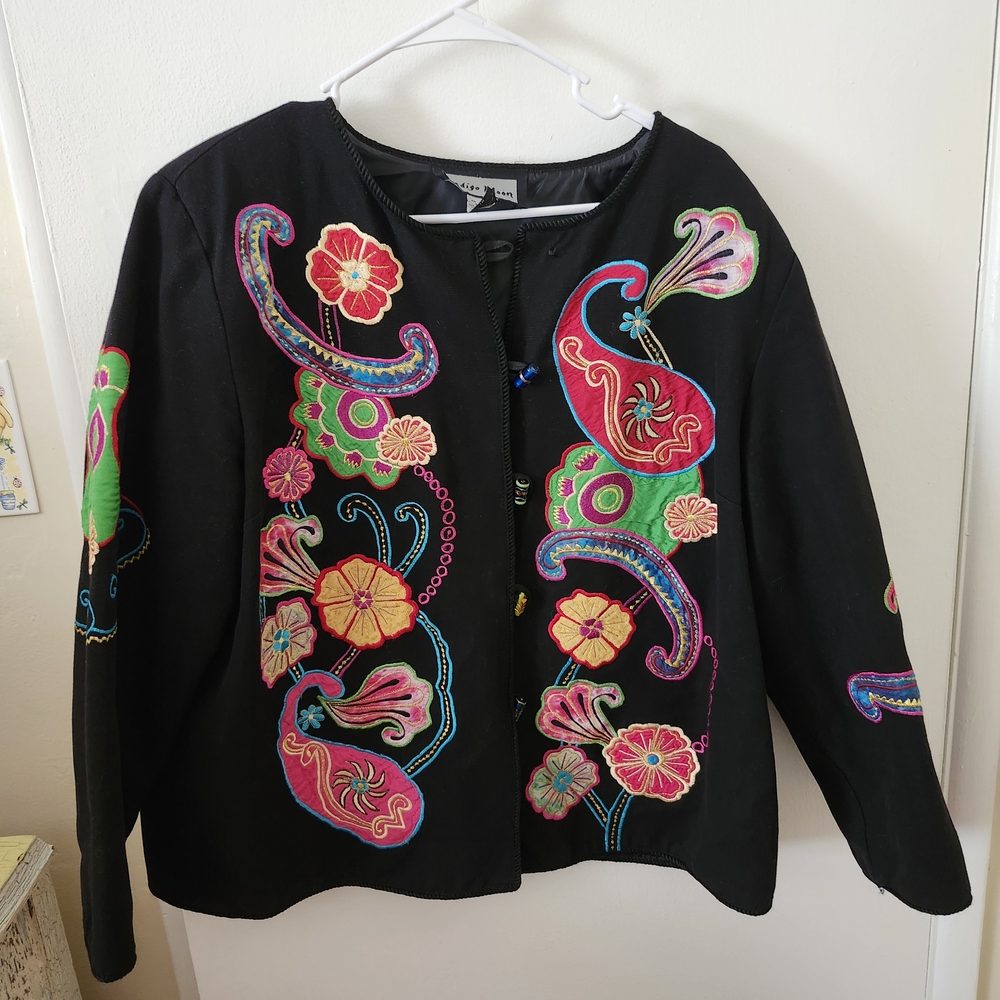 Indigo Moon Black Jacket with Colorful Embroidery